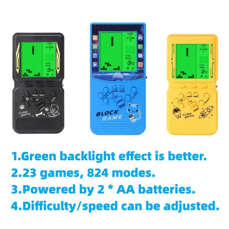 New Brick Game Console | Large Screen Nostalgic Puzzle Game, 23 Built-in Block Games, Adjustable Speed & Difficulty, Battery Powered (2 AA)