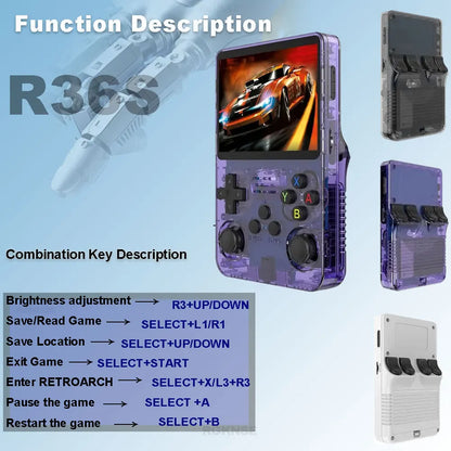 R36S Retro Handheld Game Console | ARKOS System 3.5" IPS Screen 128G Built-in Games Portable Pocket Video Player Gift for Boys
